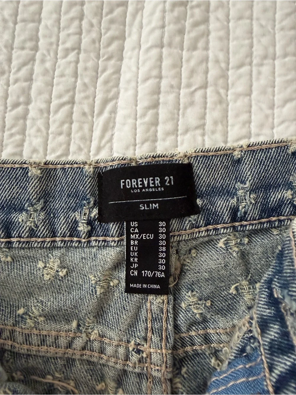Forever 21 Light Blue Distressed Cross-Pattern Denim Shorts